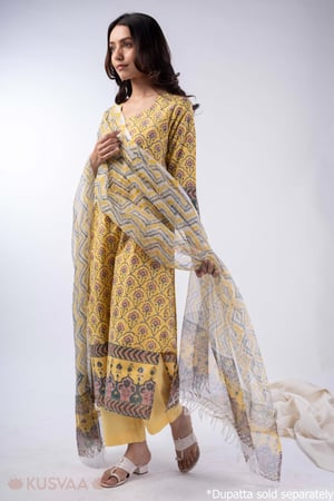 Image for Kusvaa Wkr357 Driti Cotton Straight Fit Kurta Dupatta Side