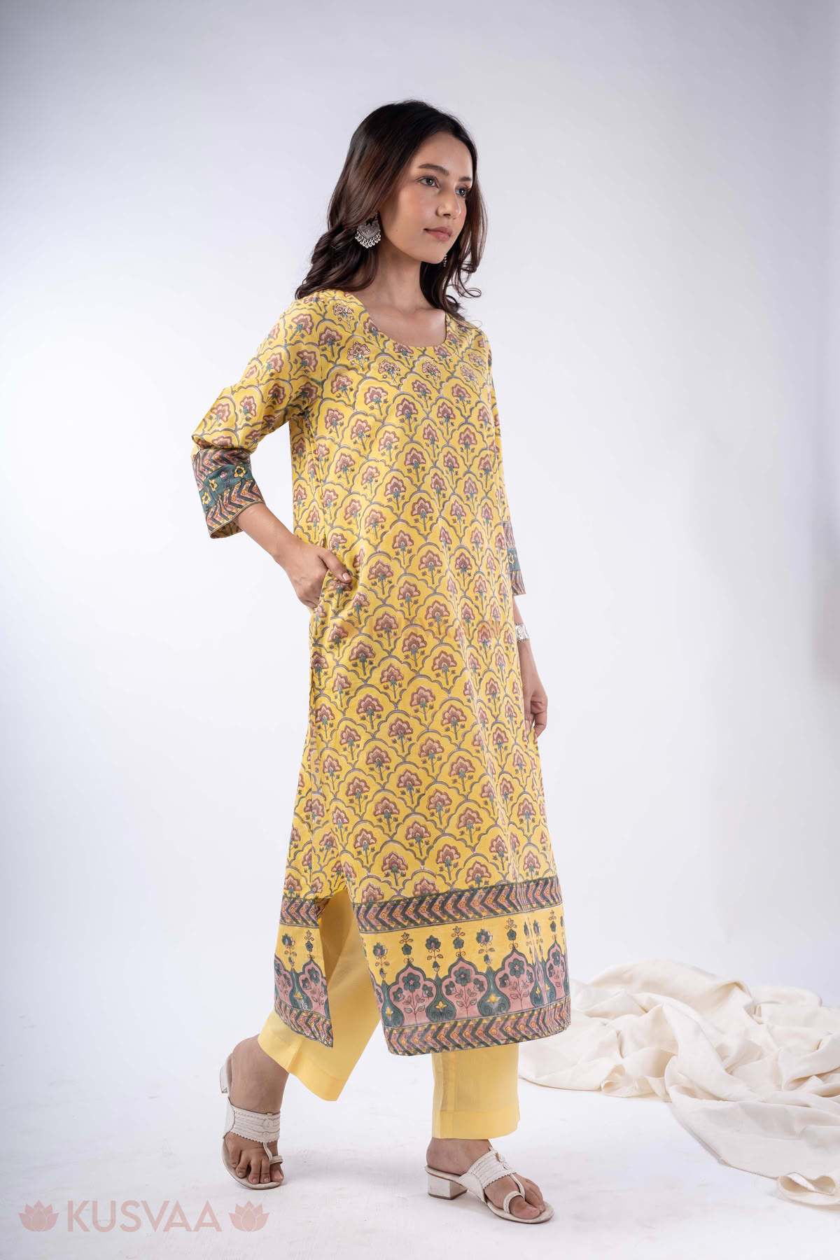 Image for Kusvaa Wkr357 Driti Cotton Straight Fit Kurta Pocket