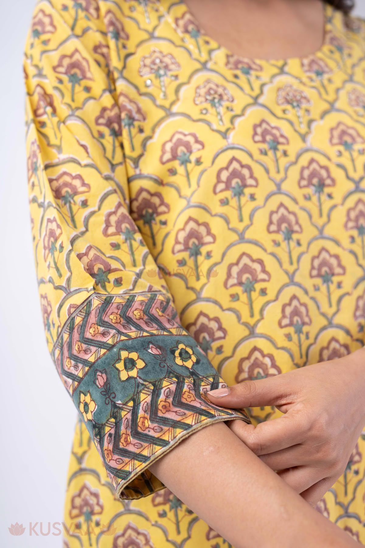 Image for Kusvaa Wkr357 Driti Cotton Straight Fit Kurta Sleeves