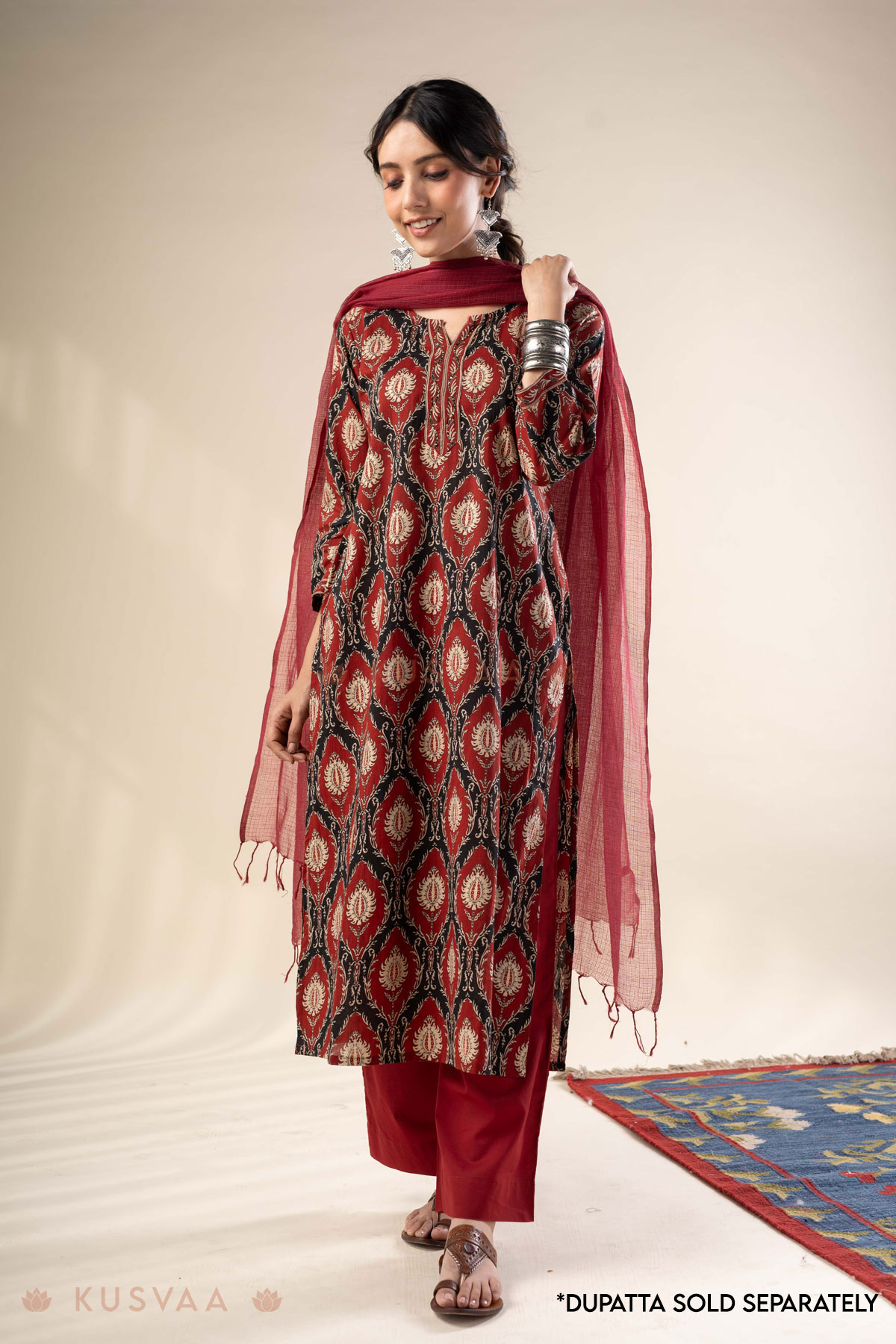 Image for Kusvaa Wkr362 Asha Cotton Straight Kurta Dupatta