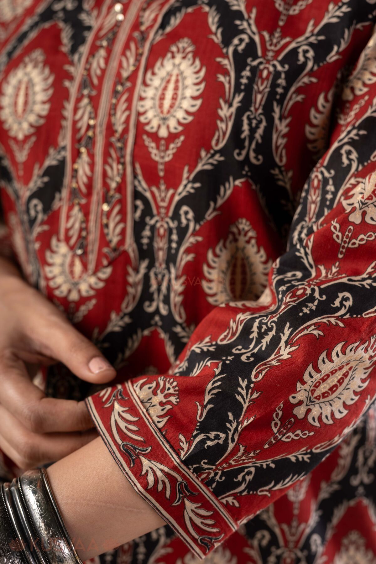 Image for Kusvaa Wkr362 Asha Cotton Straight Kurta Sleeves