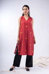 Image for Kusvaa Wkr363 Anvi Cotton Red A Line Kurta Front