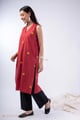 Image for Kusvaa Wkr363 Anvi Cotton Red A Line Kurta Side