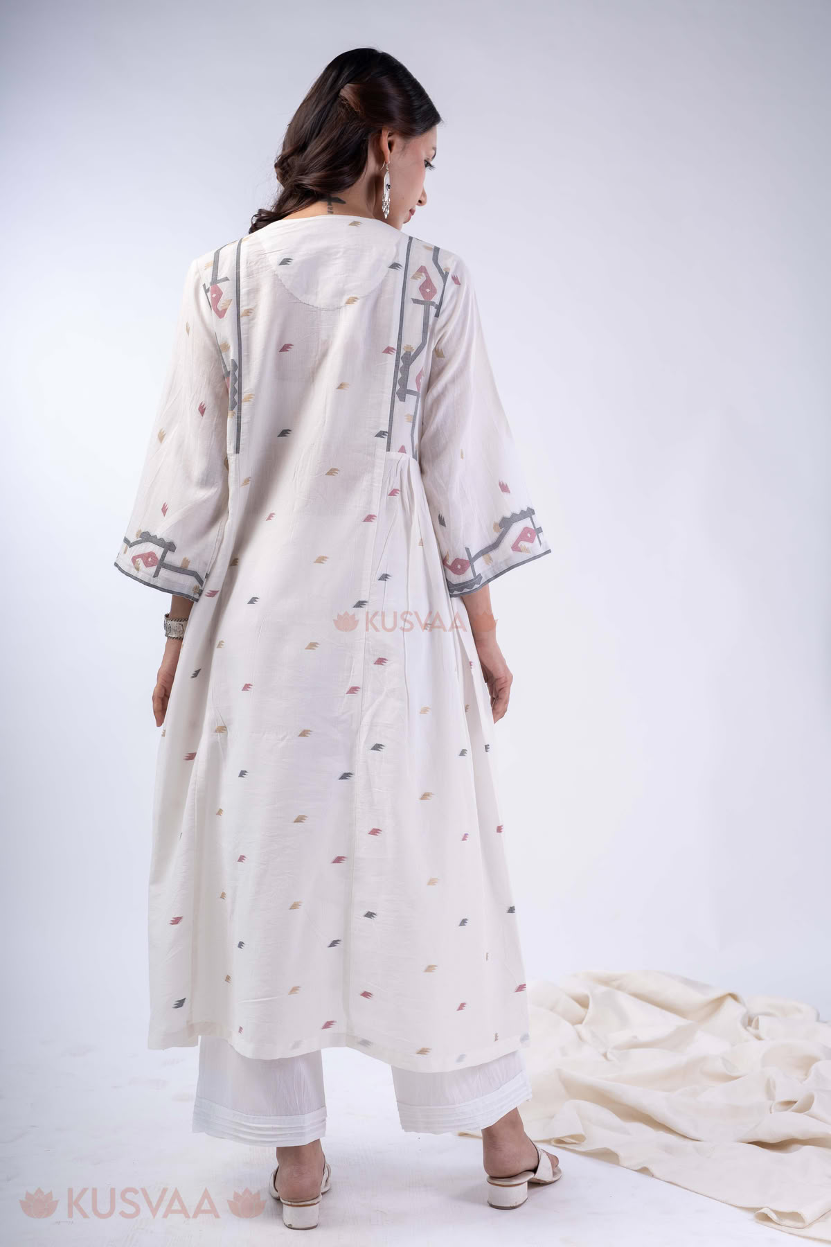 Image for Kusvaa Wkr365 Chhaya Handloom Cotton A Line Kurta Back