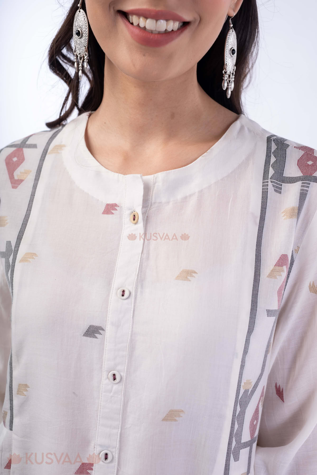 Image for Kusvaa Wkr365 Chhaya Handloom Cotton A Line Kurta Closeup