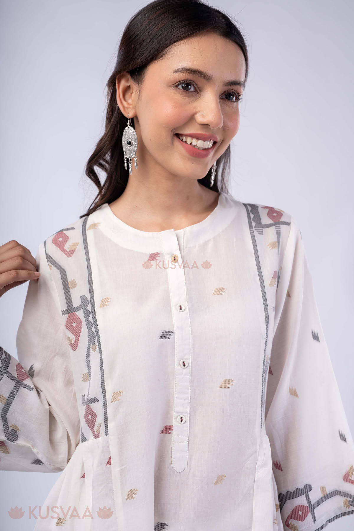Image for Kusvaa Wkr365 Chhaya Handloom Cotton A Line Kurta Featured