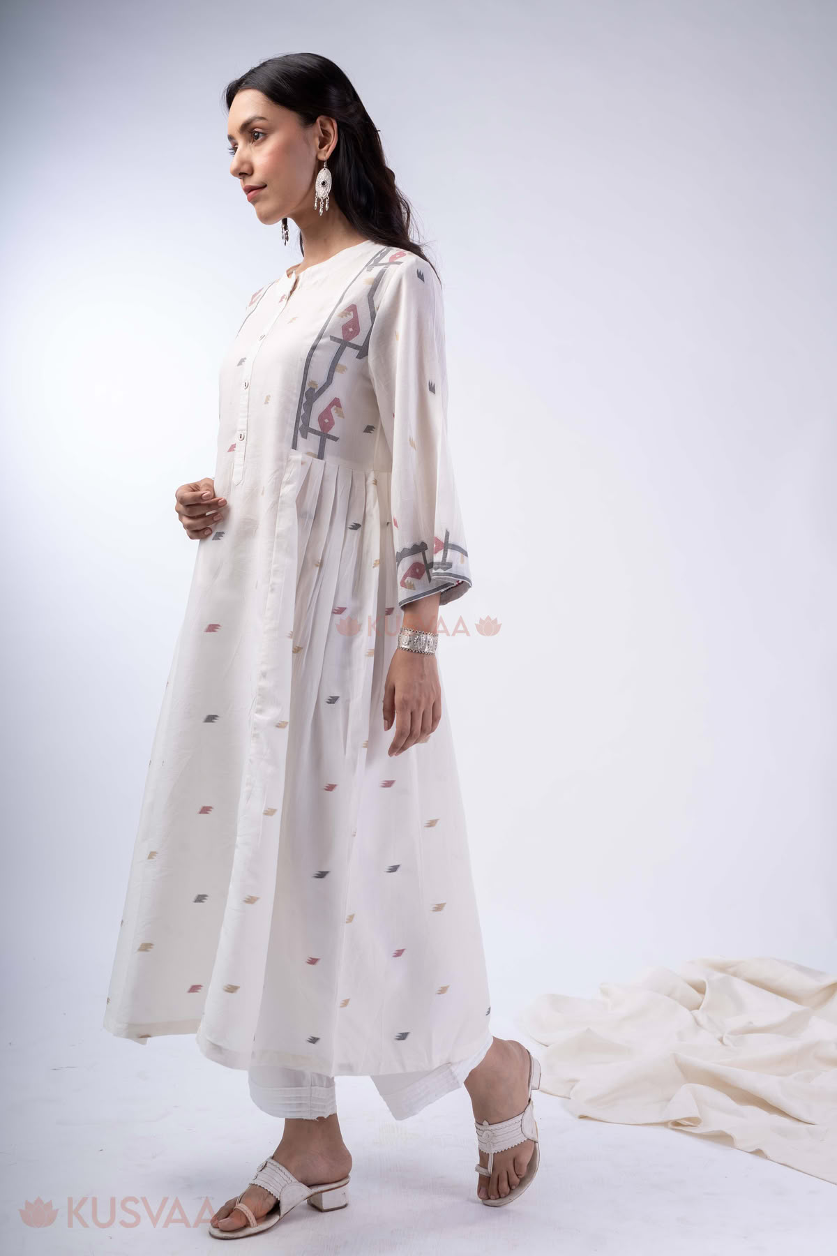 Image for Kusvaa Wkr365 Chhaya Handloom Cotton A Line Kurta Side