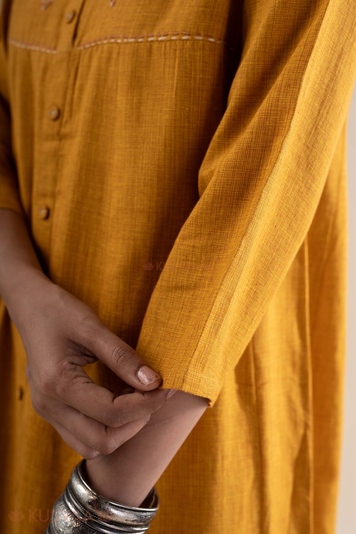 Image for Kusvaa Wkr369 Devaki Handloom Cotton A Line Kurta Sleeves
