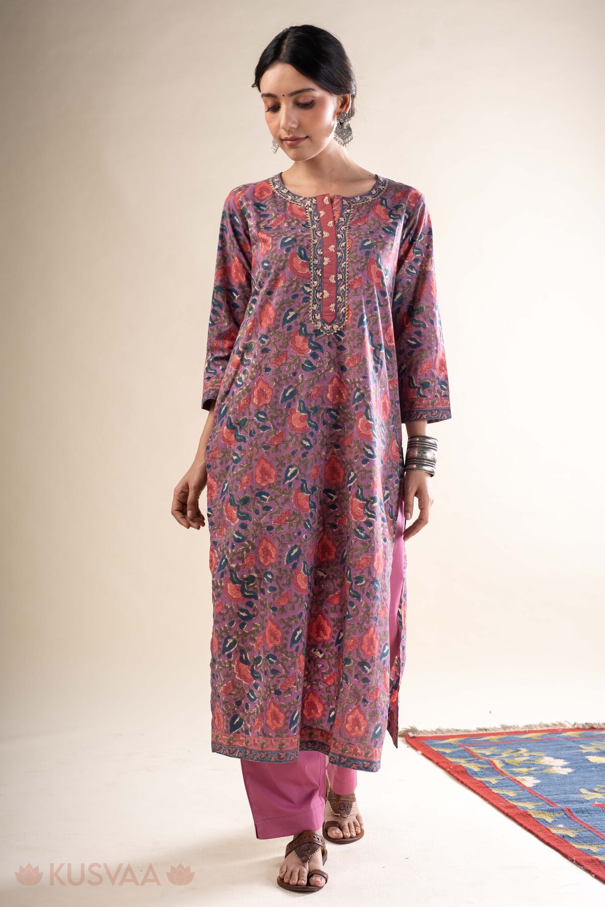 Image for Kusvaa Wkr378 Charika Cotton Purple Kurta Front