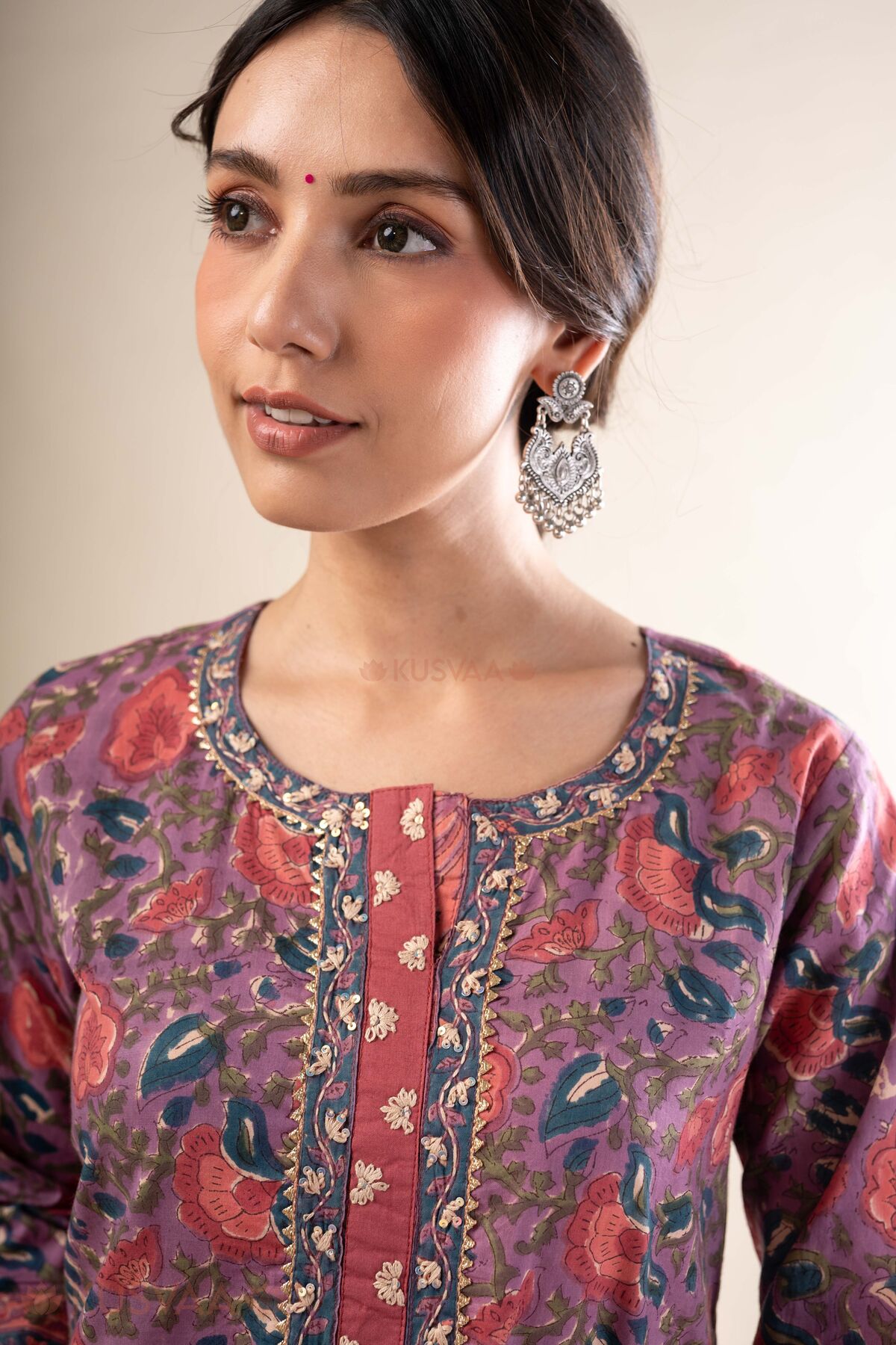Image for Kusvaa Wkr378 Charika Cotton Purple Kurta Featured