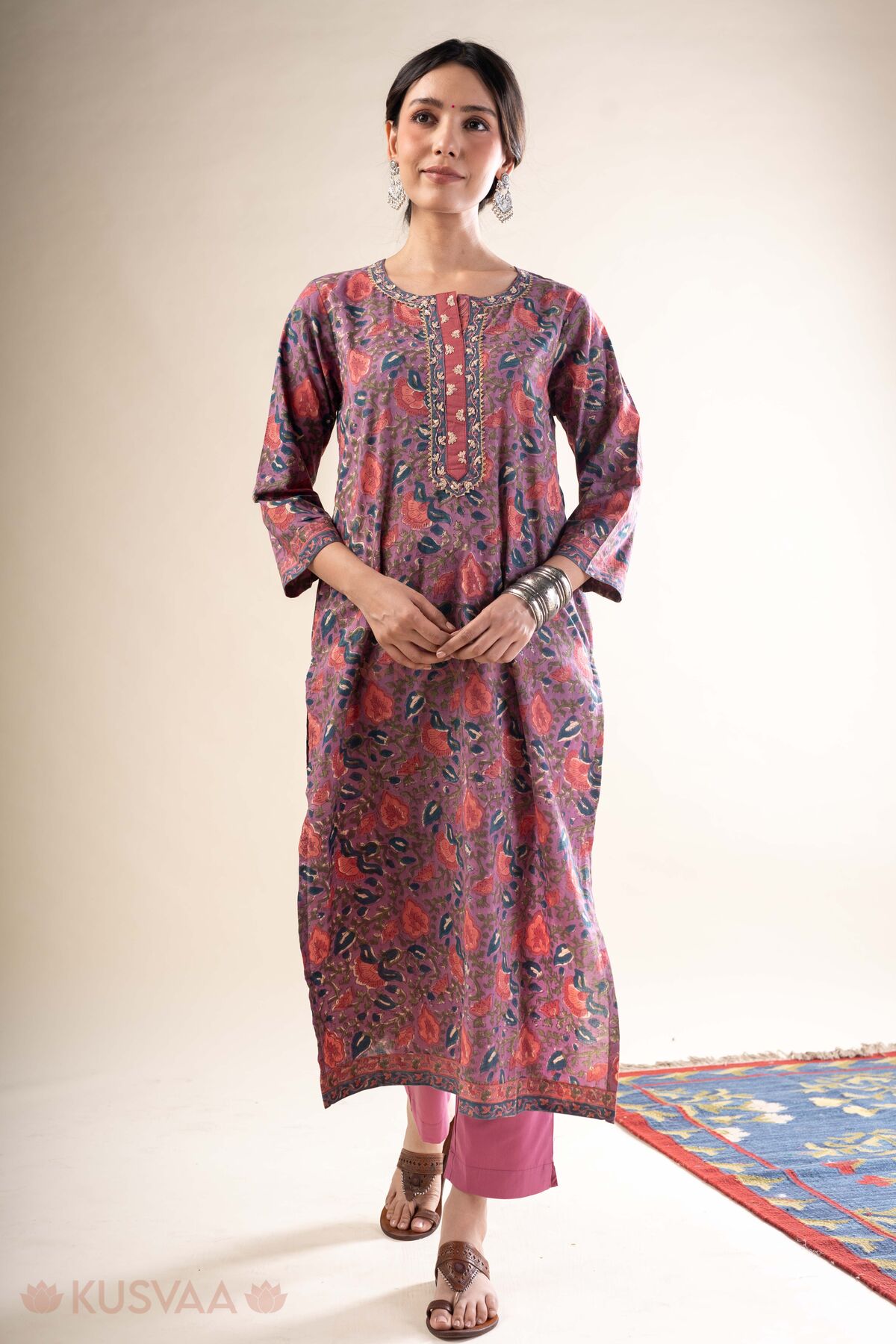 Image for Kusvaa Wkr378 Charika Cotton Purple Kurta Walking