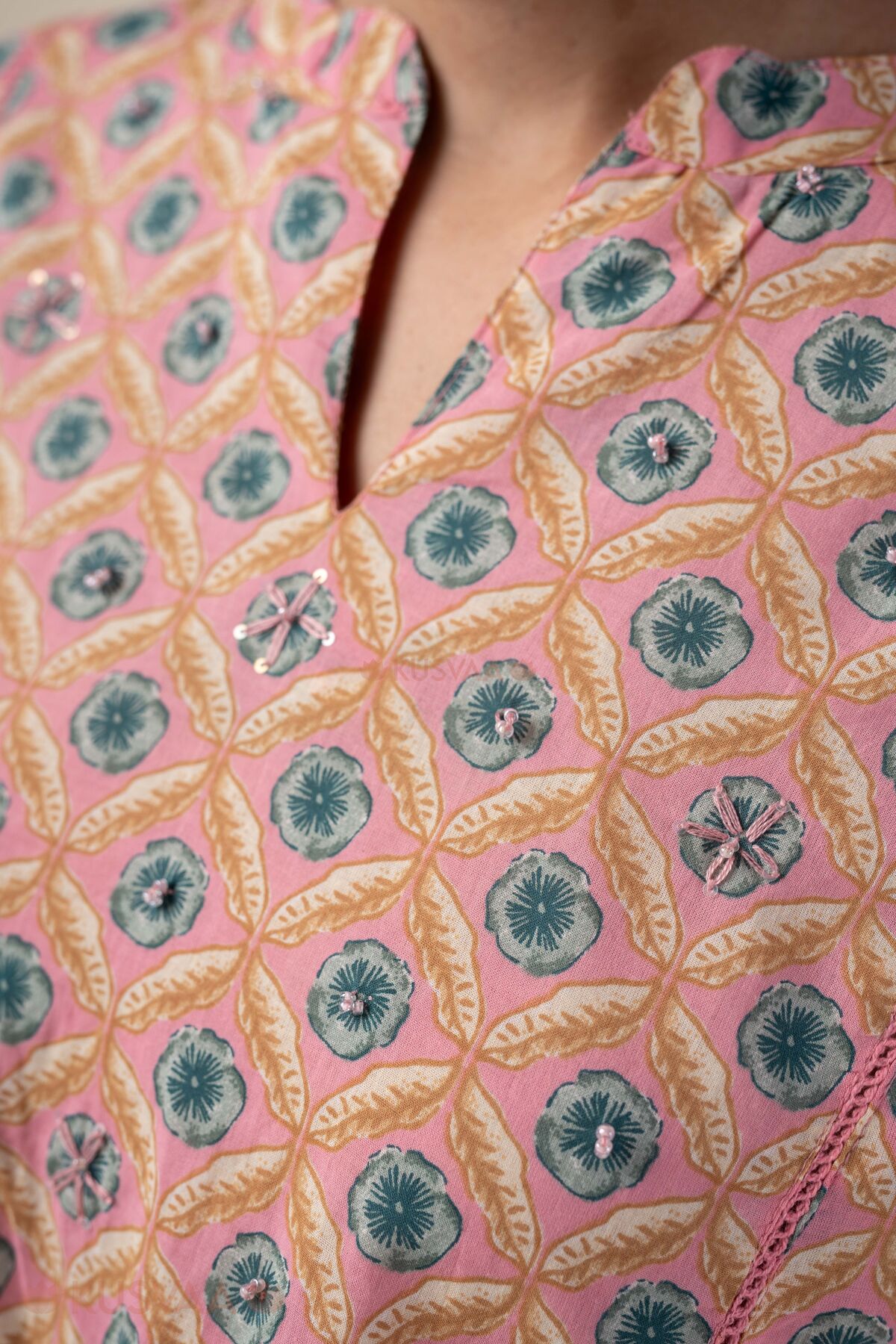 Image for Kusvaa Wkr379 Raskika Cotton A Line Kurta Closeup
