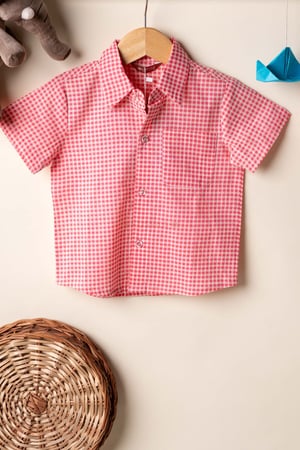 Image for Kusvaa Byw080 Mahendra Handloom Cotton Pink Boys Shirt Front1