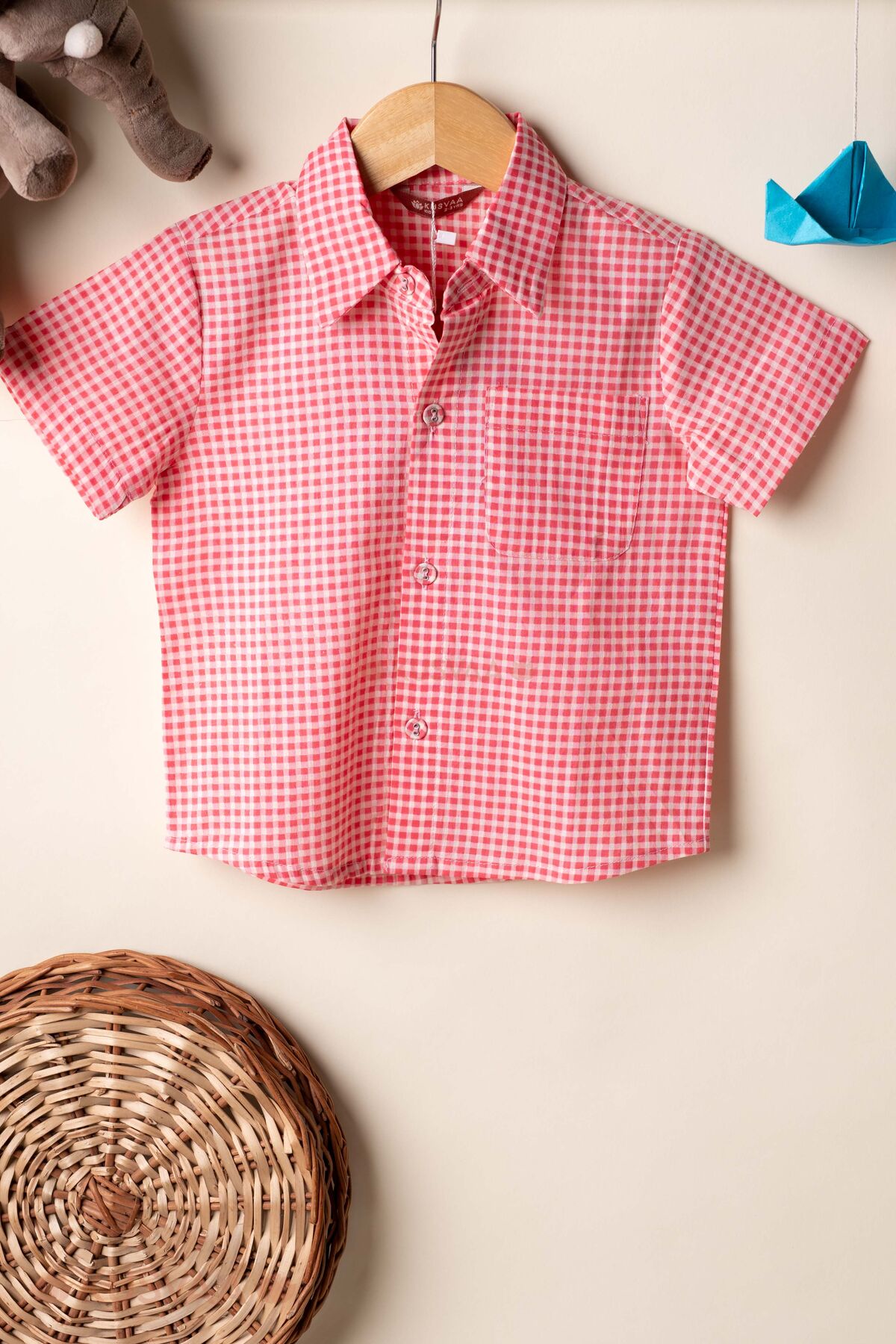 Image for Kusvaa Byw080 Mahendra Handloom Cotton Pink Boys Shirt Front1