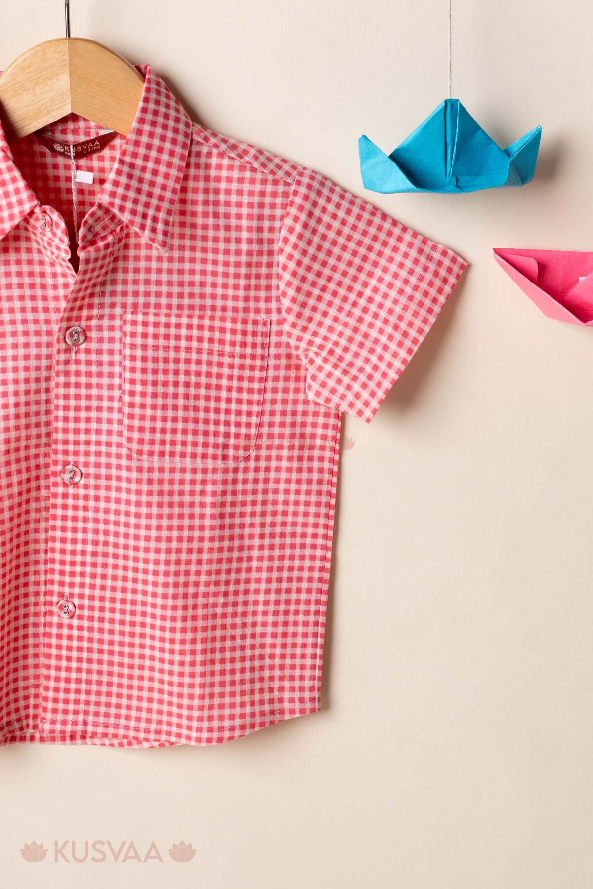 Image for Kusvaa Byw080 Mahendra Handloom Cotton Pink Boys Shirt Side1