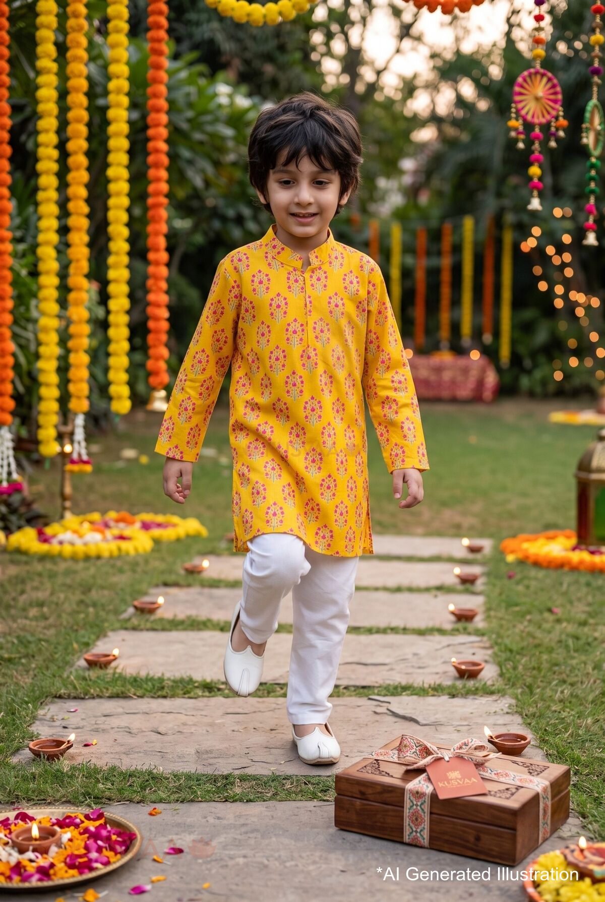 Image for Kusvaa Byw085 Dhiren Cotton Yellow Kurta For Boys Ai