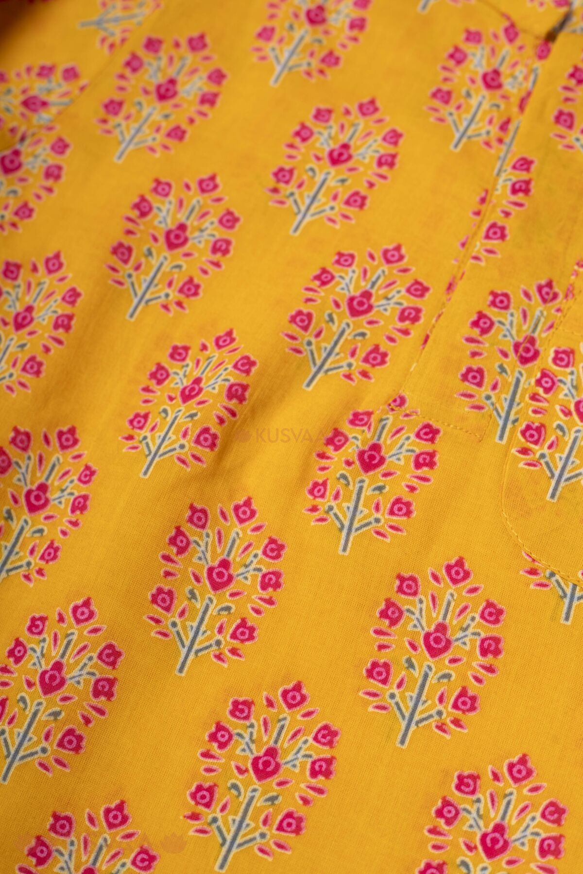 Image for Kusvaa Byw085 Dhiren Cotton Yellow Kurta For Boys Detailing