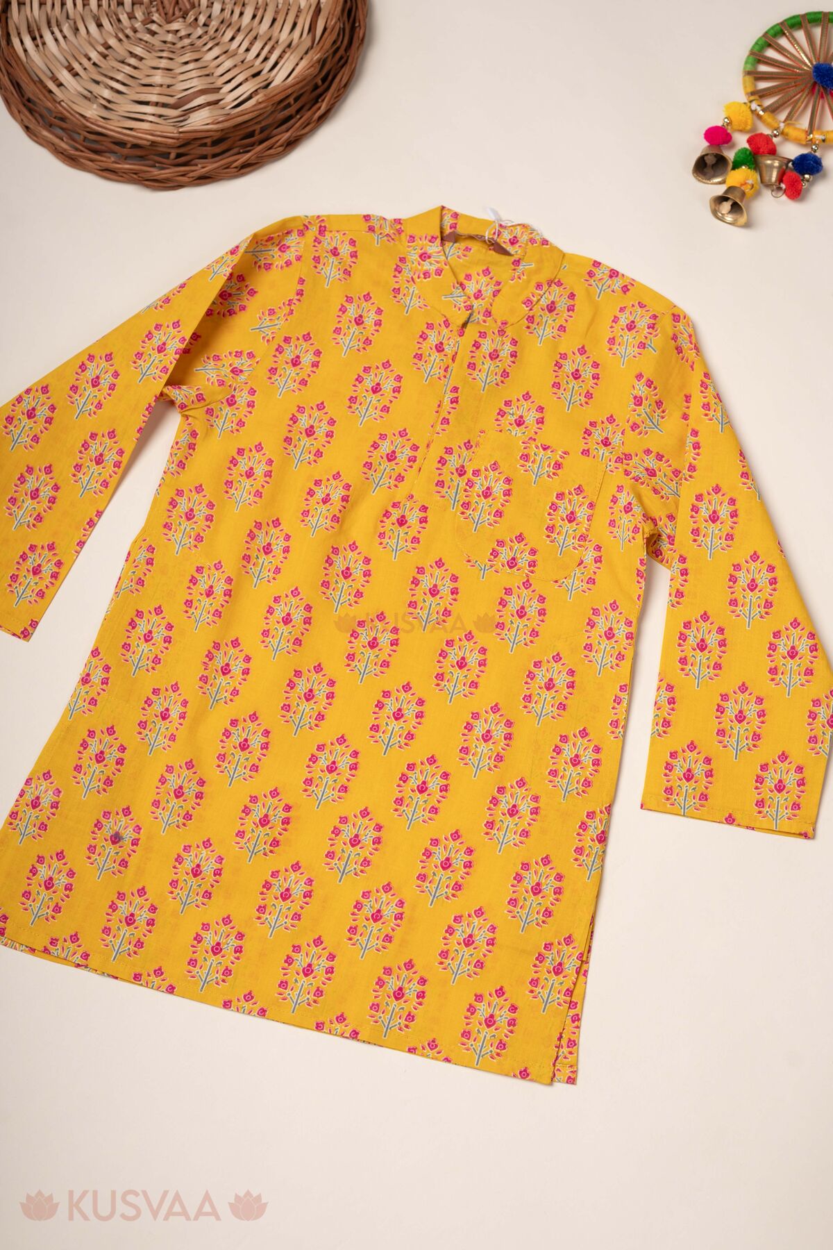Image for Kusvaa Byw085 Dhiren Cotton Yellow Kurta For Boys Front