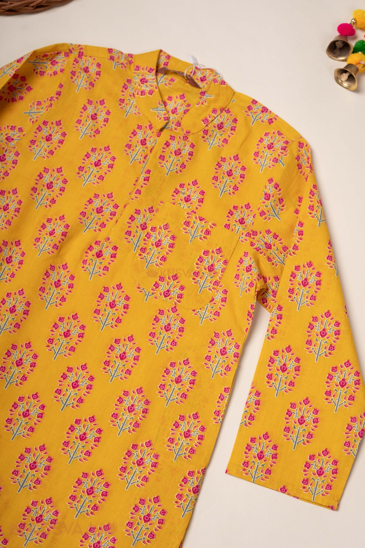 Image for Kusvaa Byw085 Dhiren Cotton Yellow Kurta For Boys Sleeve
