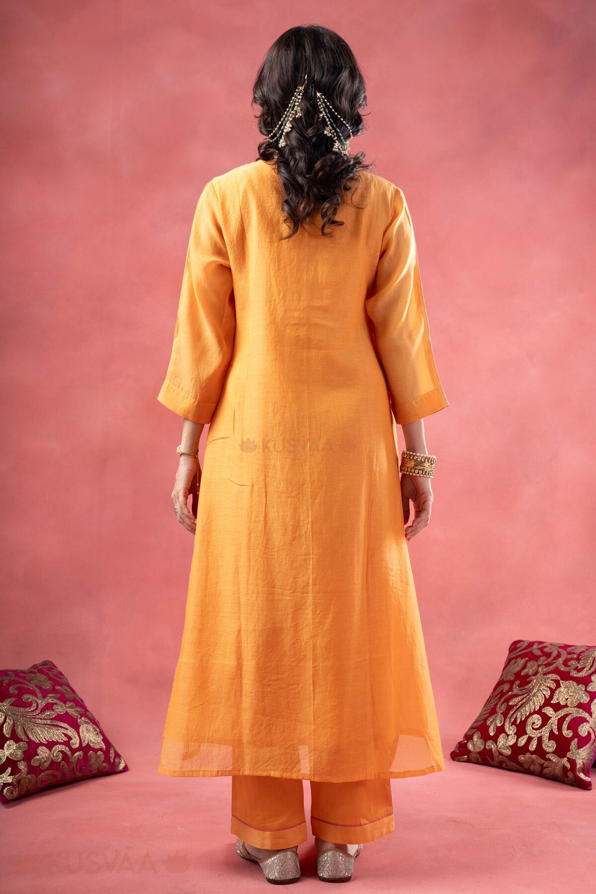 Image for Kusvaa Cood155 Prisha Chanderi Kurta Pant Set Back