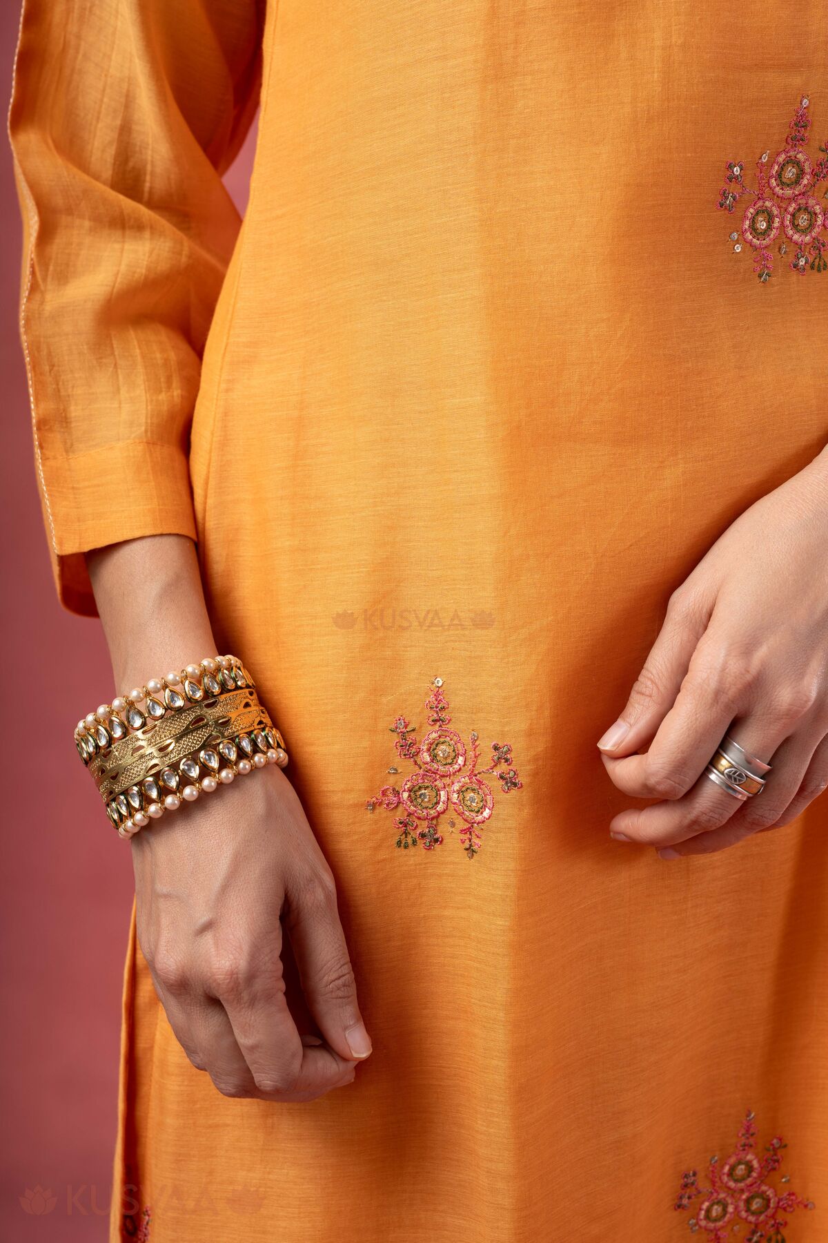 Image for Kusvaa Cood155 Prisha Chanderi Kurta Pant Set Detailing