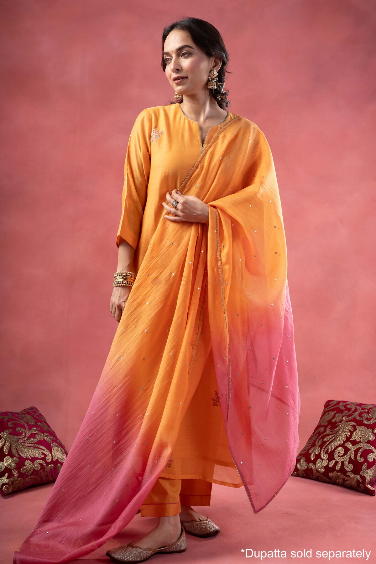 Image for Kusvaa Cood155 Prisha Chanderi Kurta Pant Set Front