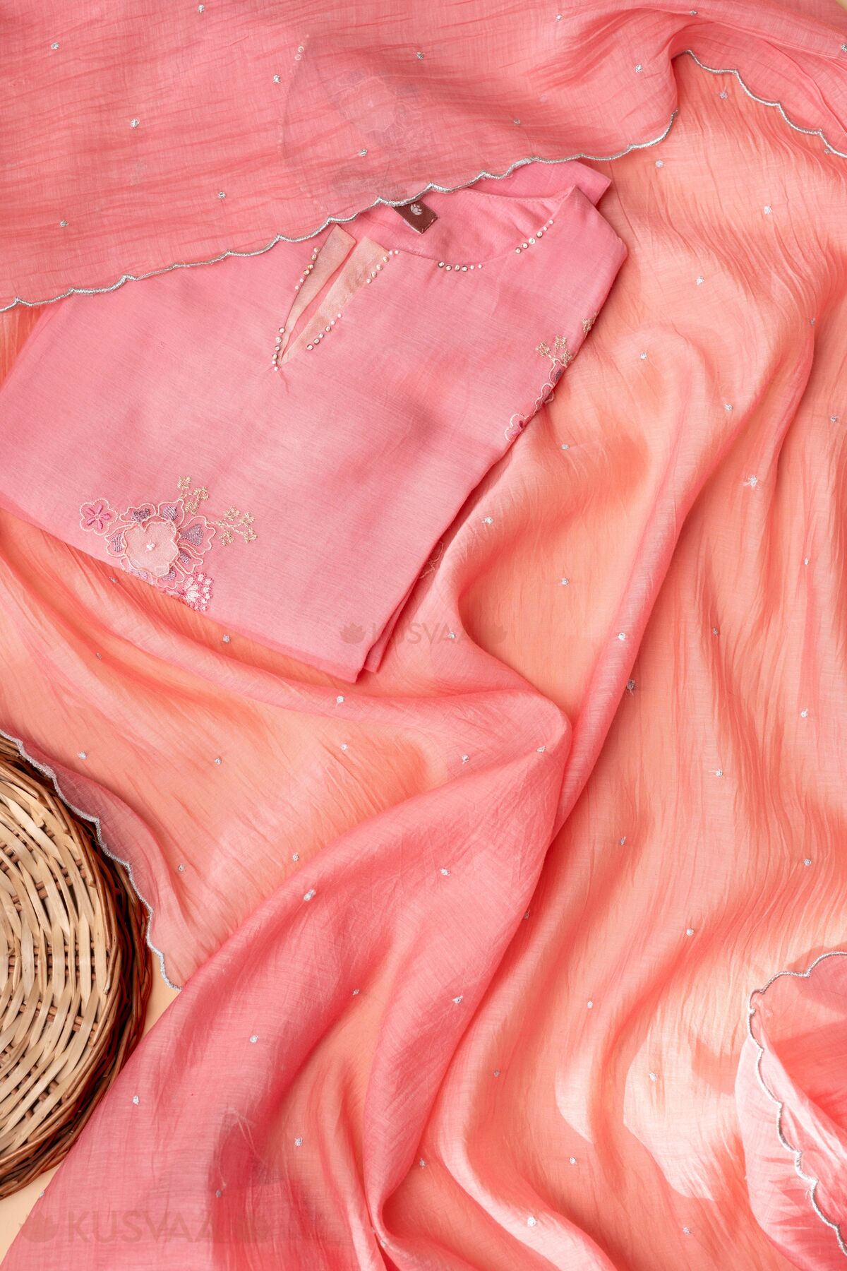 Image for Kusvaa Cood157dup Hasita Chanderi Pink Dupatta Featured
