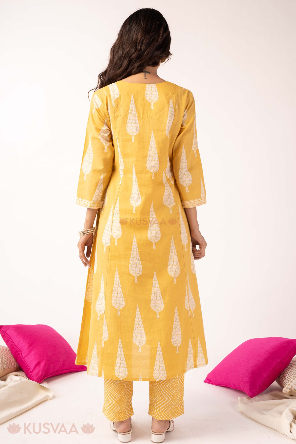 Image for Kusvaa Cood167 Charu Cotton A Line Kurta Set Back