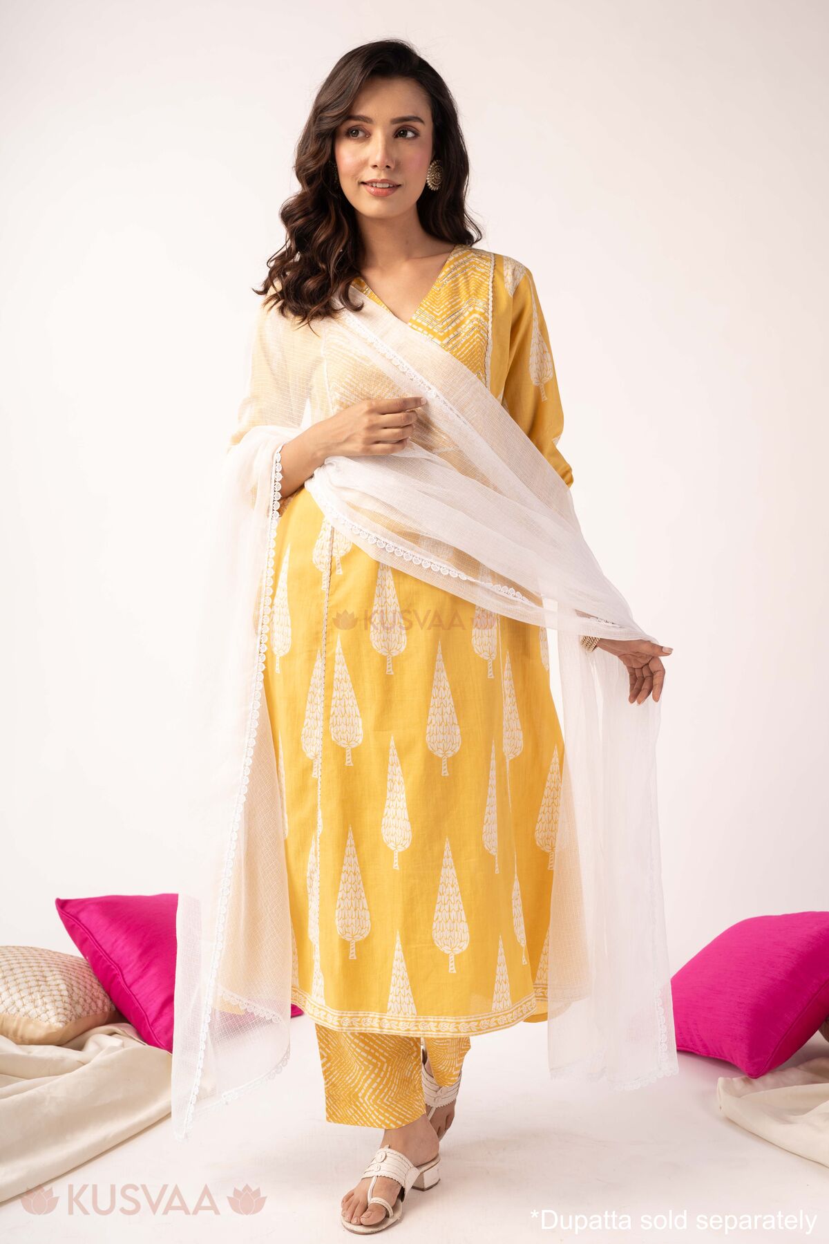 Image for Kusvaa Cood167 Charu Cotton A Line Kurta Set Dupatta