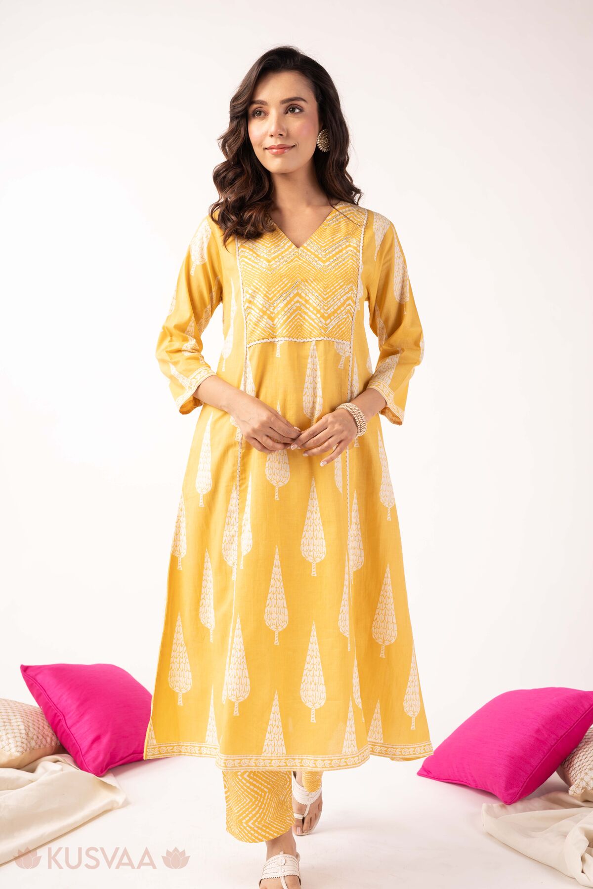 Image for Kusvaa Cood167 Charu Cotton A Line Kurta Set Front