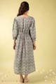 Image for Kusvaa Dr115 Omisha Handblock Green Cotton Dress Back1