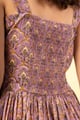 Image for Kusvaa Dr116 Pavithra Handblock Purple Cotton Dress Detailing