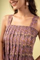 Image for Kusvaa Dr116 Pavithra Handblock Purple Cotton Dress Detailing1