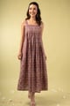 Image for Kusvaa Dr116 Pavithra Handblock Purple Cotton Dress Front