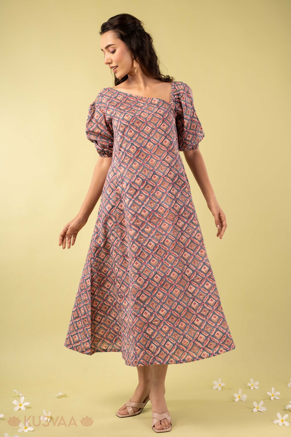 Image for Kusvaa Dr117 Hitakshi Handblock Blue Dress Style