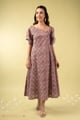 Image for Kusvaa Dr117 Hitakshi Handblock Blue Dress Walking