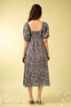 Image for Kusvaa Dr118 Kalindi Handblock Cotton Grey Dress Back