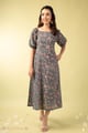 Image for Kusvaa Dr118 Kalindi Handblock Cotton Grey Dress Front