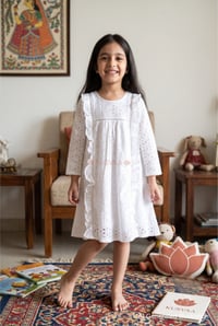Image for Kusvaa Grw134 Kanika White Cotton Kids Schiffli Dress Ai
