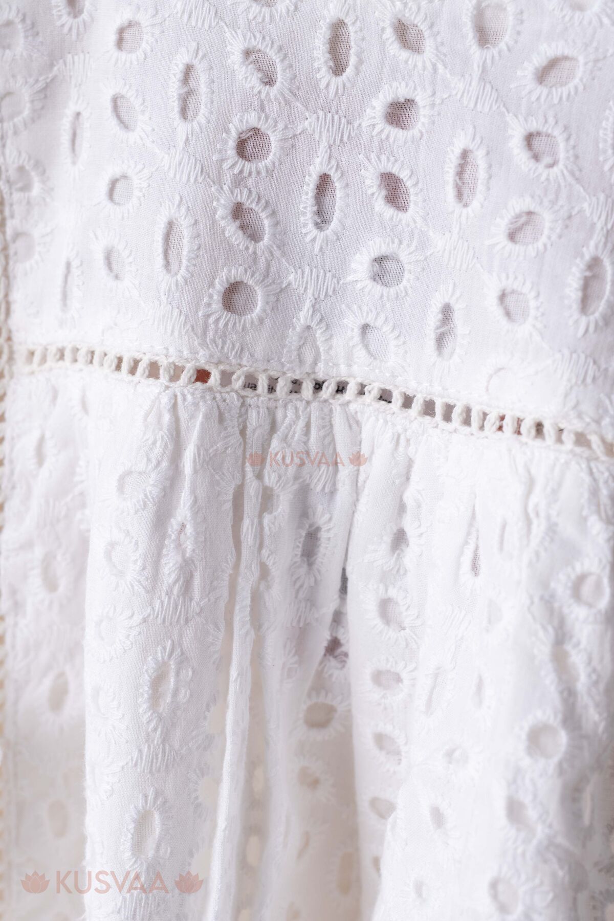 Image for Kusvaa Grw134 Kanika White Cotton Kids Schiffli Dress Detailing