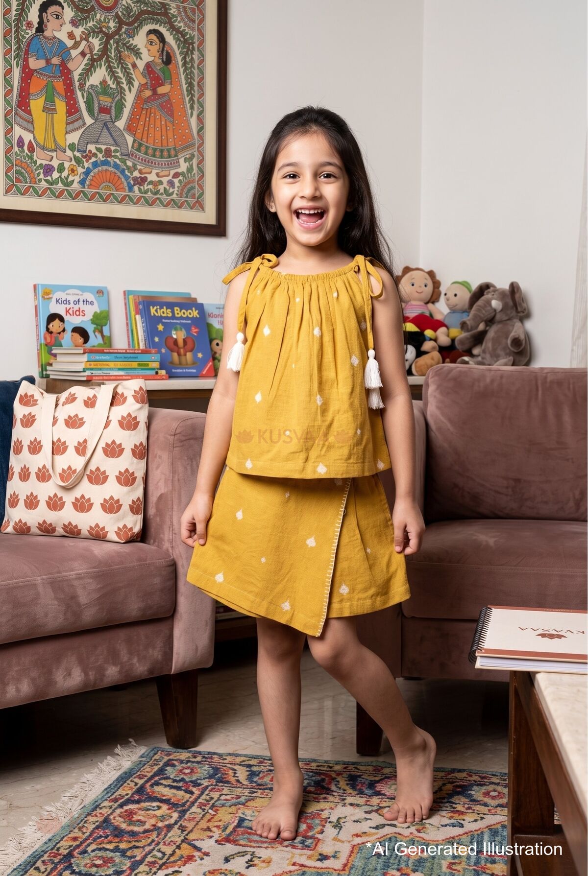 Image for Kusvaa Grw147 Harita Handloom Cotton Co Ord Set For Girls Ai