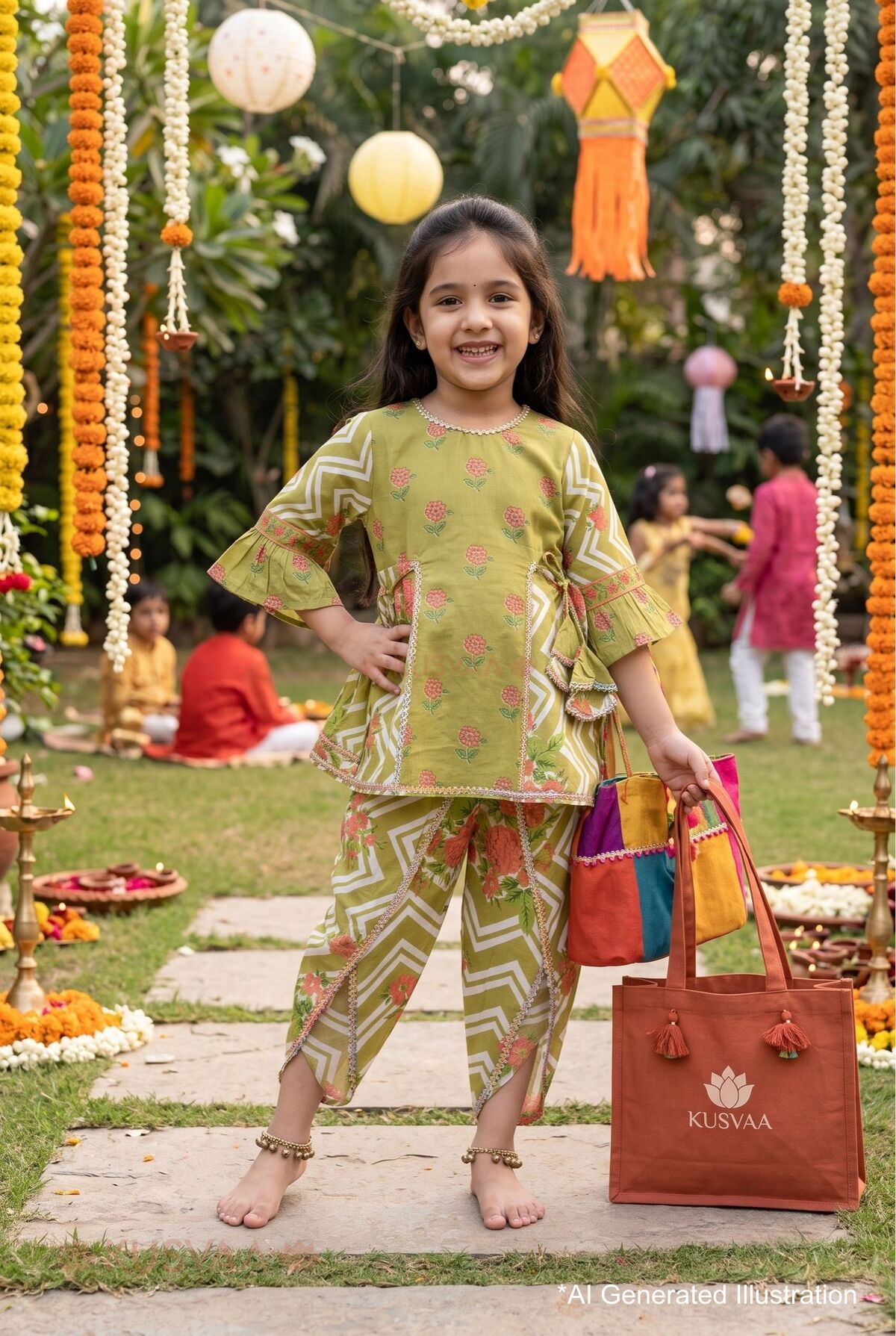 Image for Kusvaa Grw152 Pragya Cotton Kurta Tulip Pant Set Ai