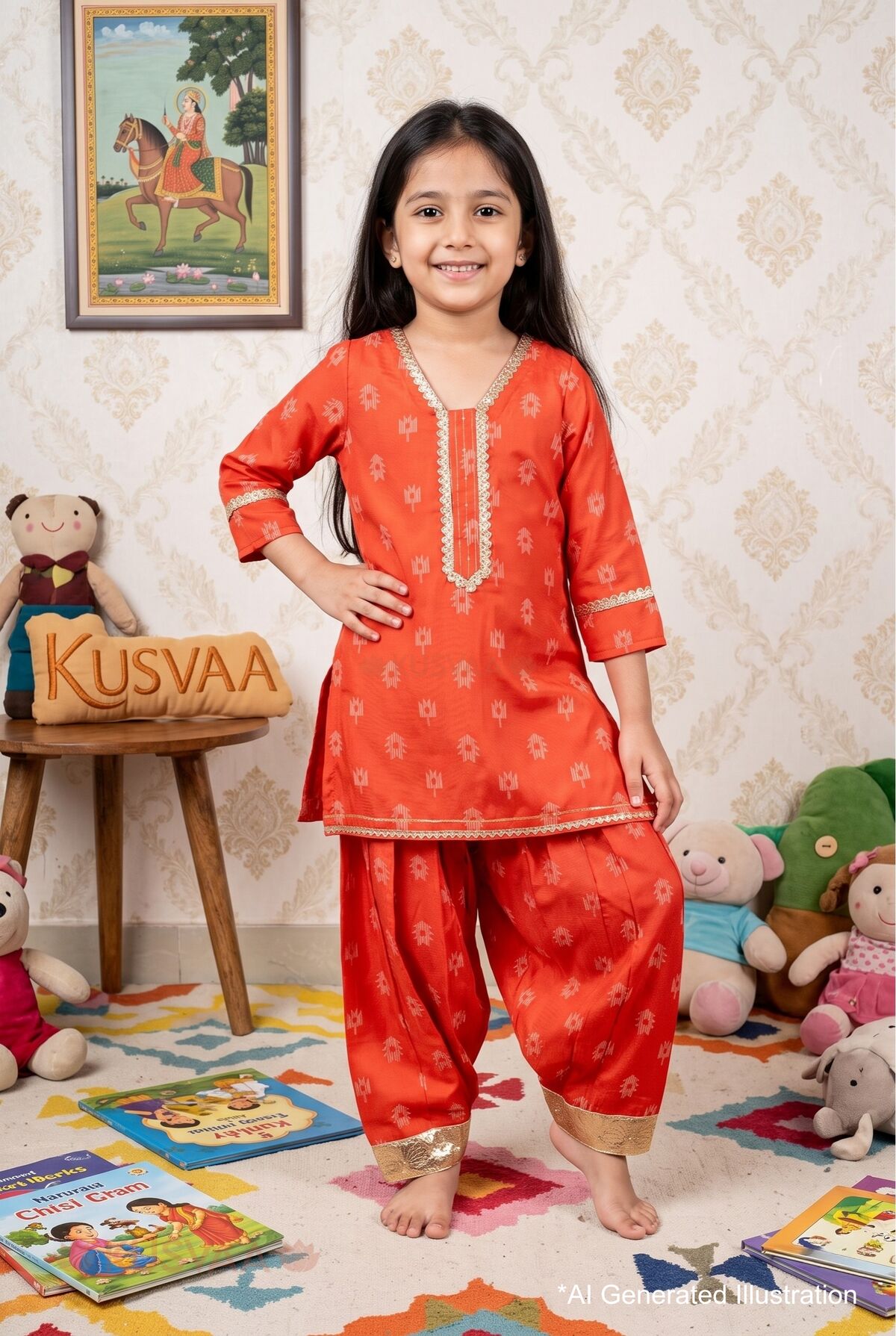 Image for Kusvaa Grw156 Bhagya Musline Silk Girls Kurta Pant Set Ai