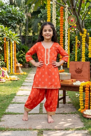 Image for Kusvaa Grw156 Bhagya Musline Silk Girls Kurta Pant Set Ai1