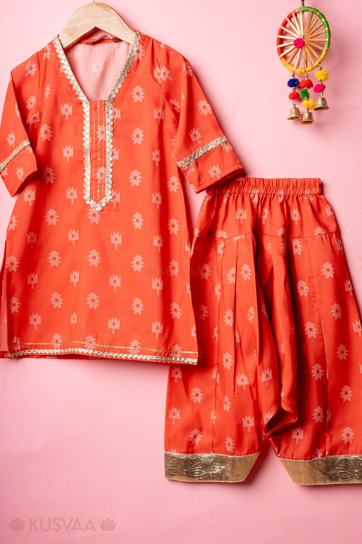 Image for Kusvaa Grw156 Bhagya Musline Silk Girls Kurta Pant Set Both