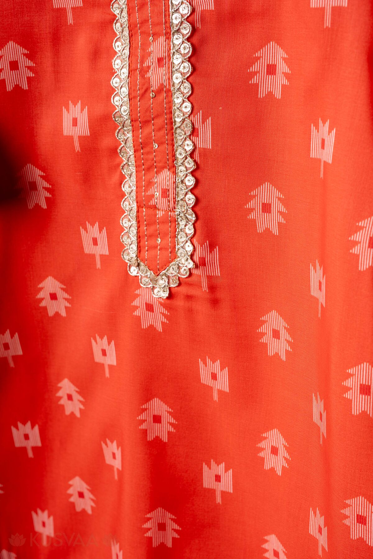 Image for Kusvaa Grw156 Bhagya Musline Silk Girls Kurta Pant Set Detailing