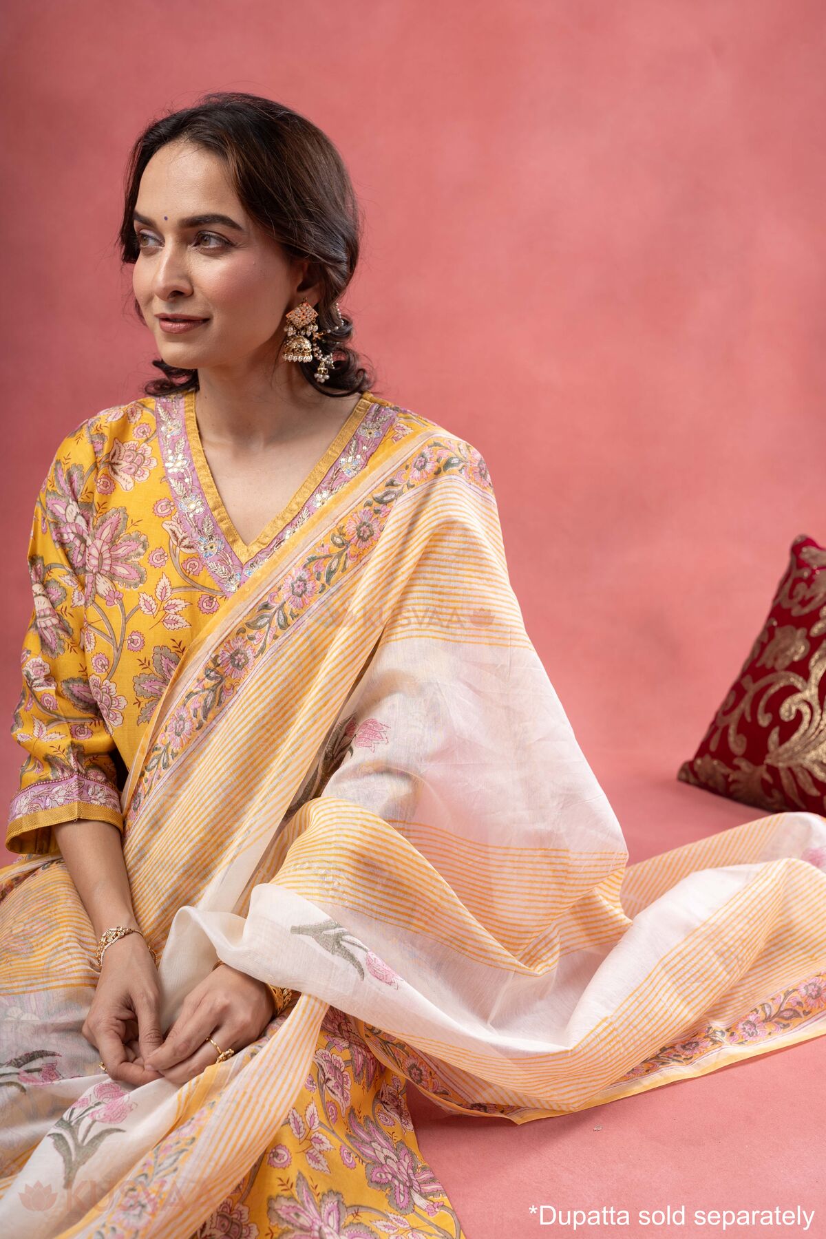 Image for Kusvaa Kds037 Anya Straight Fit Kurta Dupatta Set Siting