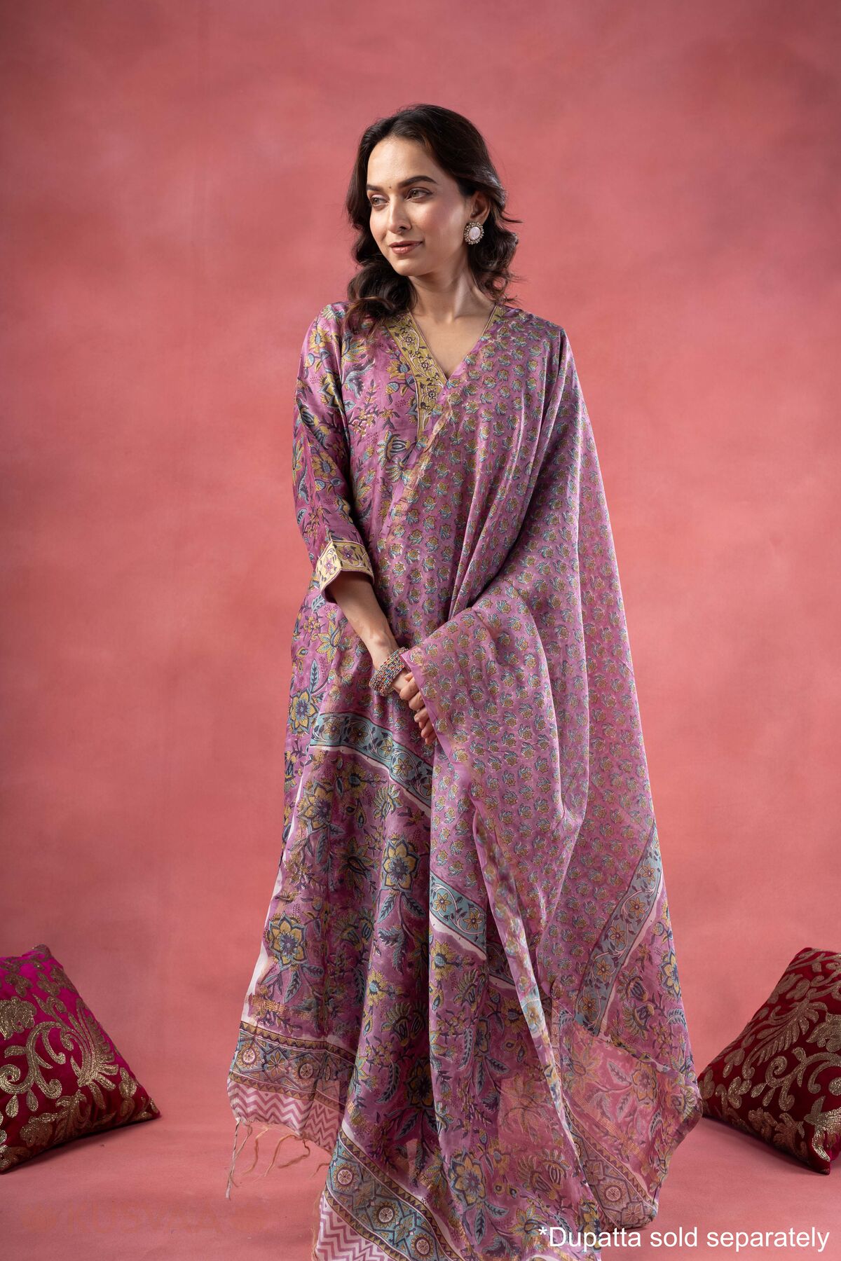 Image for Kusvaa Kds038 Kanaka Chanderi Kurta Dupatta Set Front1