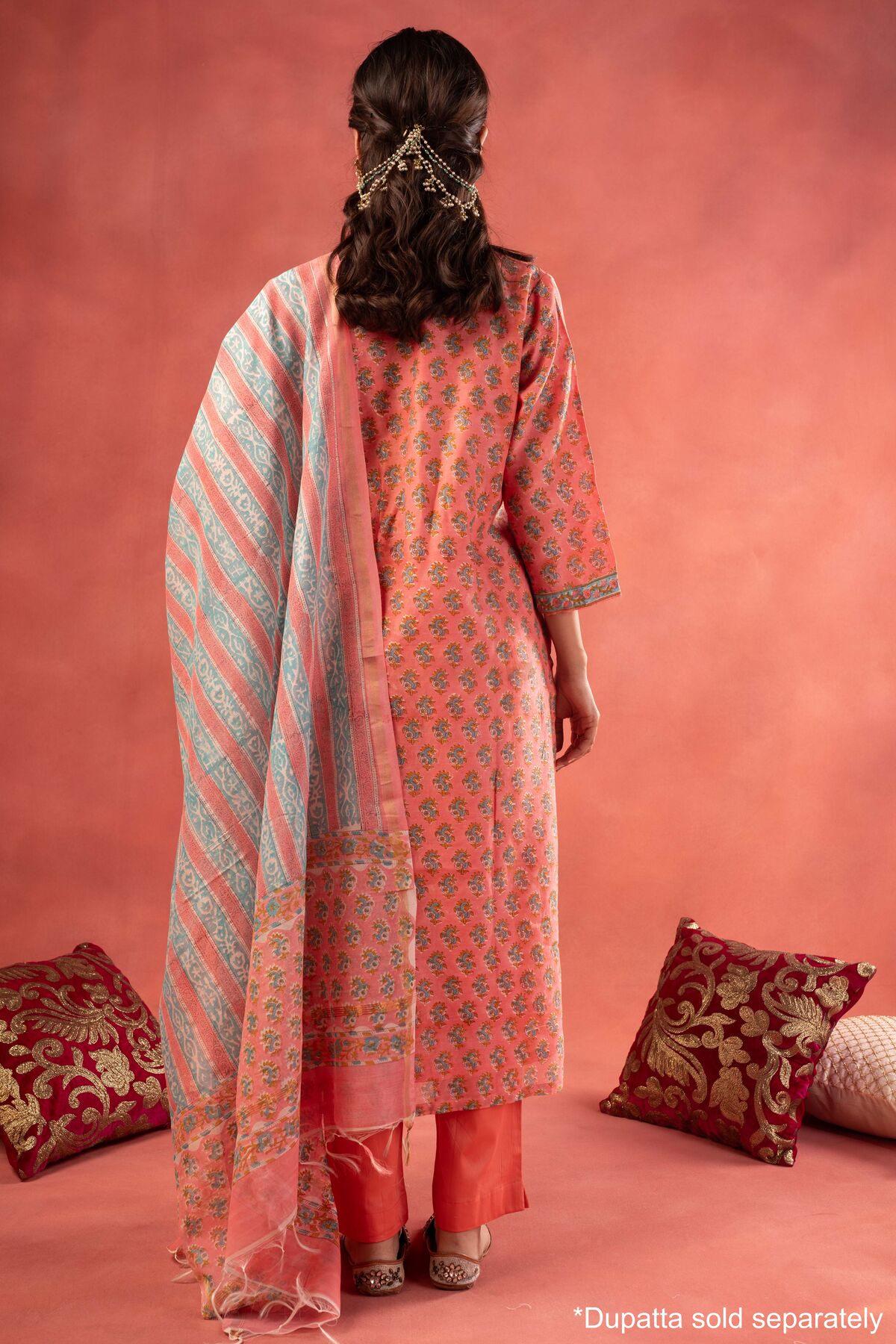 Image for Kusvaa Kds039 Charita Handblock Kurta Dupatta Set Back