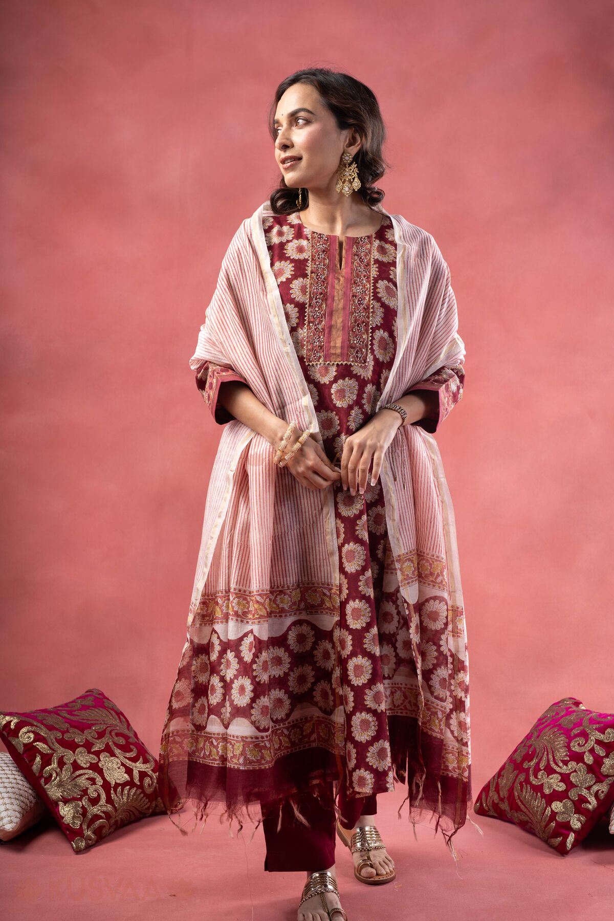 Image for Kusvaa Kds040 Bhoomi Hand Work Kurta Dupatta Set Front
